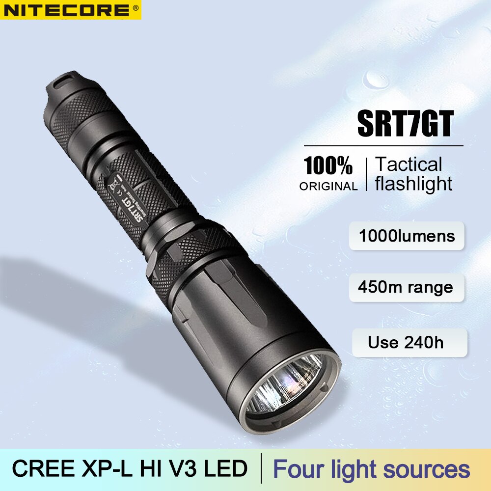 NITECORE SRT7GT LED 손전등, 1000 루멘 CREE XP-L HI V3 전술 손전등, UV 레드 그린 블루 신호 램프, 하이킹 검색 토치